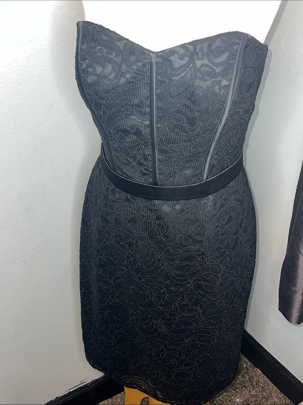 Vivian Diamond Strapless Black Lace Sheath Dress